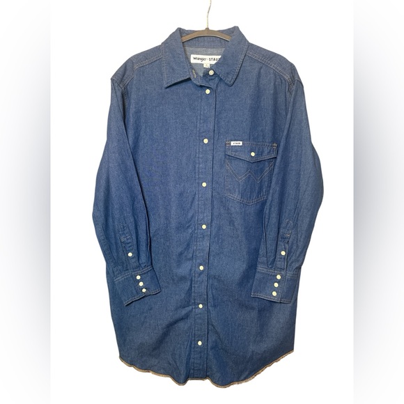 Wrangler x STAUD Denim Shirt Dress Western Cowgirl Boxy Small NWT - Picture 2 of 9